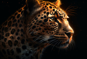 a leopard on the wilderness, in the style of realistic depiction of light, light gold and orange