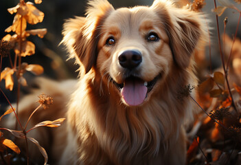 brown dog with big eyes in sunset, in the style of digital art techniques