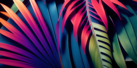 A colorful palm leaves.as background. Generative AI