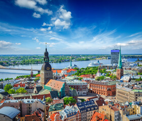 Naklejka na ściany i meble View of Riga center from St. Peter's Church, Riga, Latvia