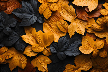view of various variations of autumn leaves top view ,background dry leaves ,generative ai