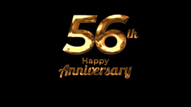 Animated text happy anniversary  56th gold 4K, birthday, celebration, moment, gold moment