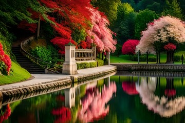 japanese garden in spring   Generative AI
