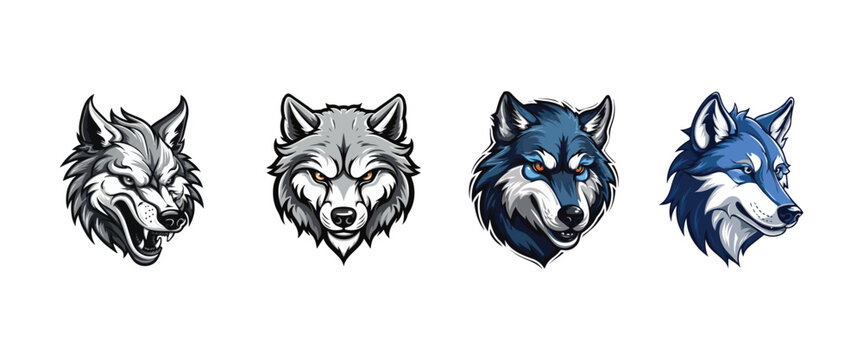 Set of Wolf Mascot design, Wolf Logo Collection Vector illustration, Wolf Logo design for T shirt print placement, Vector Pack of Wolf Cutout Illustration