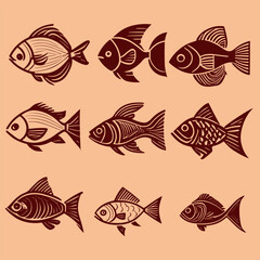 Vintage hand drawn fishes collection.