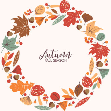 autumn leaves frame. Autumn seamless pattern with different leaves and plants, seasonal colors. Autumn leaves seamless pattern wallpaper image