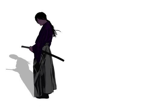 person with sword on white background