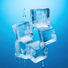 ice cubes on blue background