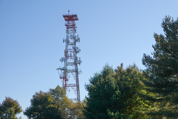 Mobile phone communication antenna tower with the blue sky, Telecommunication tower
