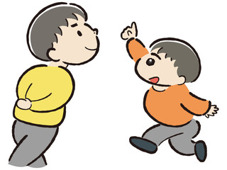 指をさして注目する笑顔の子供たちのイラストセット