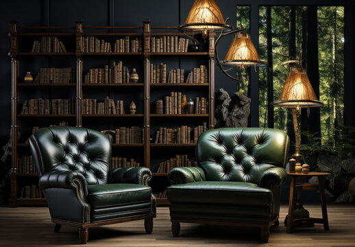  library view in forest green 3d render 
