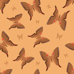 Seamless pattern of multiple brown butterflies. Contemporary composition for print