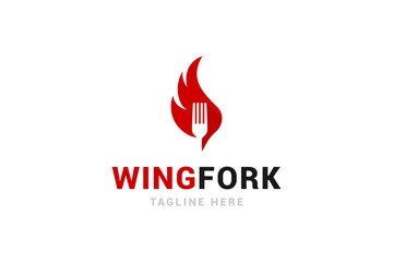 Wing fork food logo design vector illustration fit for restaurant logo, catering, food brand logo template.