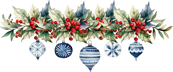 christmas wreath garland with balls decoration ornament vector illustration - Powered by Adobe