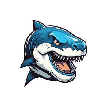 Aggressive Shark Mascot Logo, Blue Shark Vector Logo Isolated on white background, Predator Shark with open mouth for biting prey, Shark clipart isolated on background, T-shirt Print design template