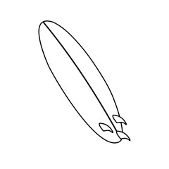 Vector hand drawn flat outline surfboard isolated on white background