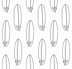 Vector seamless pattern of hand drawn flat outline surfboard isolated on white background