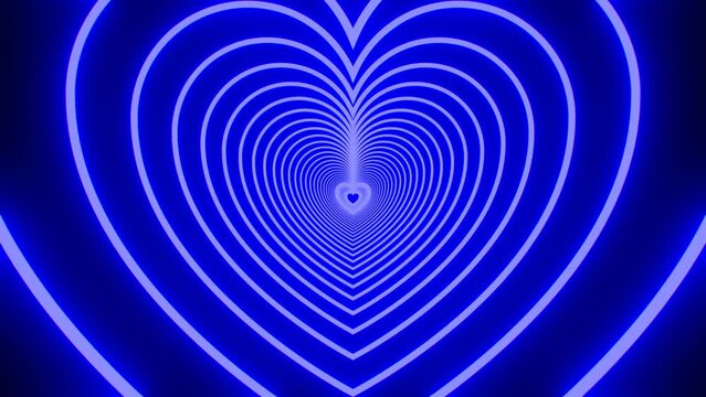 Inside Blue And Black Glow Heart Endless Tunnel Moving Expand Shapes - 4K Seamless VJ Loop Motion Background Animation