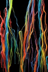 Strings of brightly colored semi-transparent slime oozing vertically, on a black background