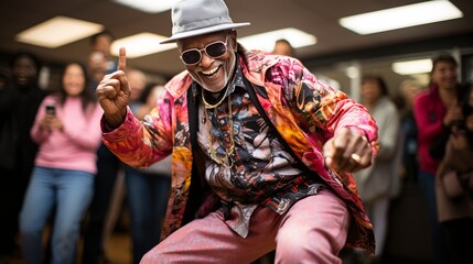 A Seasoned Groove: An Elderly Participant Shines in a Hip-Hop Dance-Off. Timeless Moves, Breaking Stereotypes with Graceful Rhythm. Embracing the Beat, Spreading Joy and Inspiring All Ages.