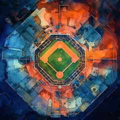 Baseball Field from Above Grunge Painting Texture Industrial Splatter