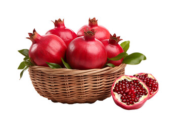 A realistic portrait of Pomegranate in a basket, isolated PNG