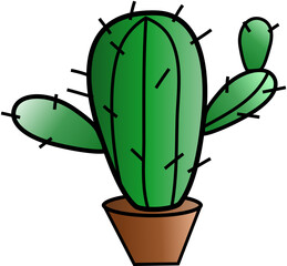 Cactus Growing in the Pot, Cactus in flat style on a white background. Home plants cactus in pots and with flowers. A decorative cactus with prickles and without.