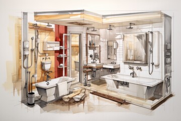 A personalized bathroom design drawing featuring a cross-sectional view of the completed design.