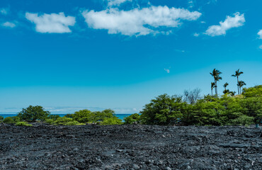 Lava Flow of 1801 . Kekaha Kai (Kona Coast) State Park. Mahaiula Beach, Big Island Hawaii. volcanic...