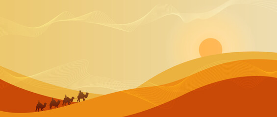 sunset and camel in the desert
