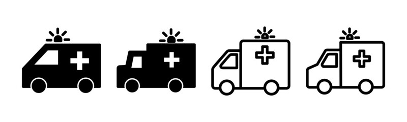 Ambulance icon set illustration. ambulance truck sign and symbol. ambulance car