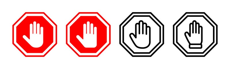Obraz premium Stop icon set illustration. stop road sign. hand stop sign and symbol. Do not enter stop red sign with hand