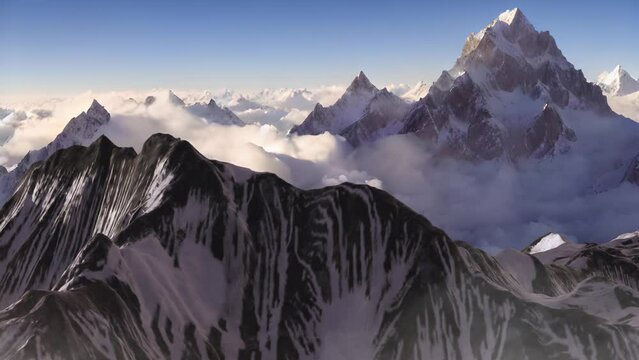 Beautiful Mountain range with clouds, Aerial
Sharp edges Peaks above clouds, 2023
