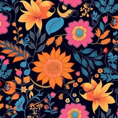 Boho Seamless flower Pattern Background, Generated by AI