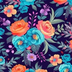 Poster Boho Seamless flower Pattern Background, Generated by AI © Enamul