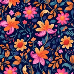 Boho Seamless flower Pattern Background, Generated by AI