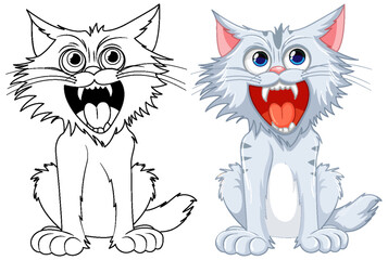 Ferocious Cat with Open Mouth and Sharp Teeth