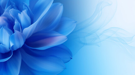 Abstract banner with blue flower on isolated background. Postcard with copy space. Modern minimalist design. Generative AI