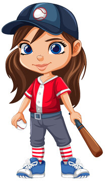 Cute Girl in Baseball Outfit Vector