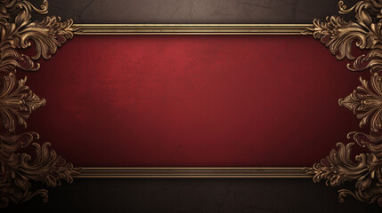 Empty classic red banner, background. Retro vintage style. Old postcard with gold ornament border. Copy space. Generative AI