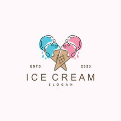 Ice Cream Logo, Vector Fresh Sweet Soft Cold Food, Simple Minimalist Inspiration Design