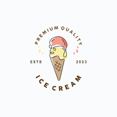 Ice Cream Logo, Vector Fresh Sweet Soft Cold Food, Simple Minimalist Inspiration Design