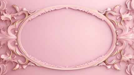 Empty classic pink pastel banner, background. Retro vintage style. Old postcard with gold ornament border. Copy space. Generative AI