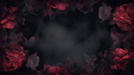 Dark gothic frame, postcard, banner, card. Black background with ornate border. Copy space. Generative AI