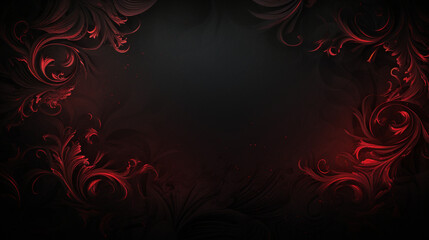 Dark gothic postcard, banner, card. Black background with ornate border. Copy space. Generative AI