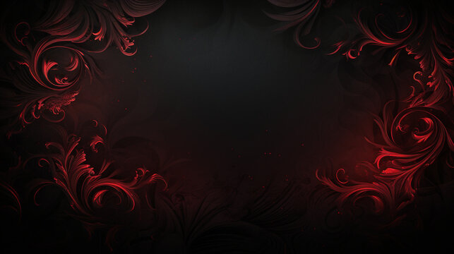 Dark gothic postcard, banner, card. Black background with ornate border. Copy space. Generative AI