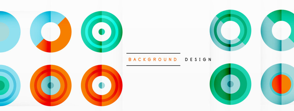 Eye-catching background of colorful circles of equal size arranged in abstract pattern. Circle boasts unique tone or hue, creating rainbow effect. Design has upbeat, contemporary feel