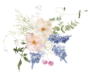 Watercolor floral bouquet, Lilac bouquet
