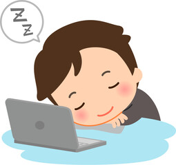 デスクで仮眠を取る男性