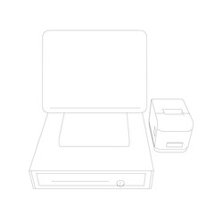 Outline of cash register with bar code reader, credit card reader and receipts printer. Cash machine contour. Vector illustration.